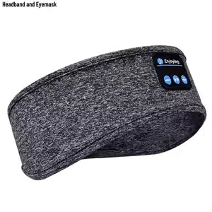 Gray headband with Bluetooth control panel on a white background